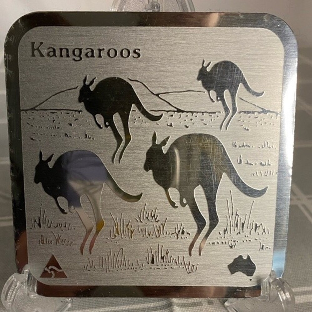 Kangaroo Australian Coaster Set of 4 Aluminum Felt Backed Outback Wildlife Rare